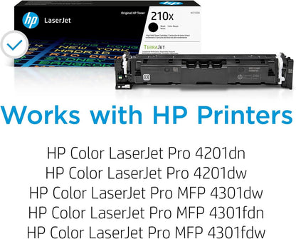 HP 210X High-Yield Toner Cartridge 4-Pack (Black, Cyan, Magenta, Yellow) | Compatible Color LaserJet Pro 4201 & MFP 4301 Series Printers | W2100XQ1