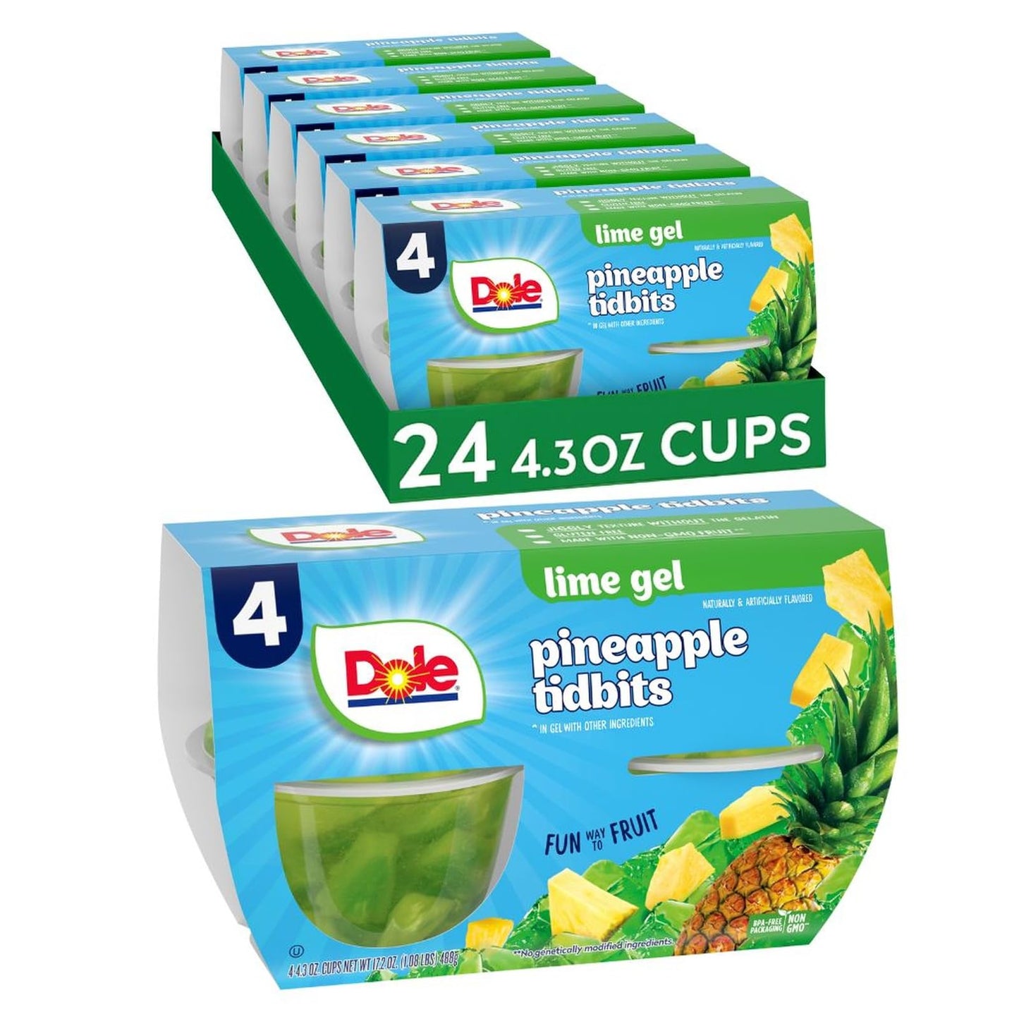 Dole Fruit Bowls Mixed Fruit in Cherry Flavored Gel Snacks, 4.3oz 24 Total Cups, Gluten & Dairy Free, Bulk Lunch Snacks for Kids & Adults