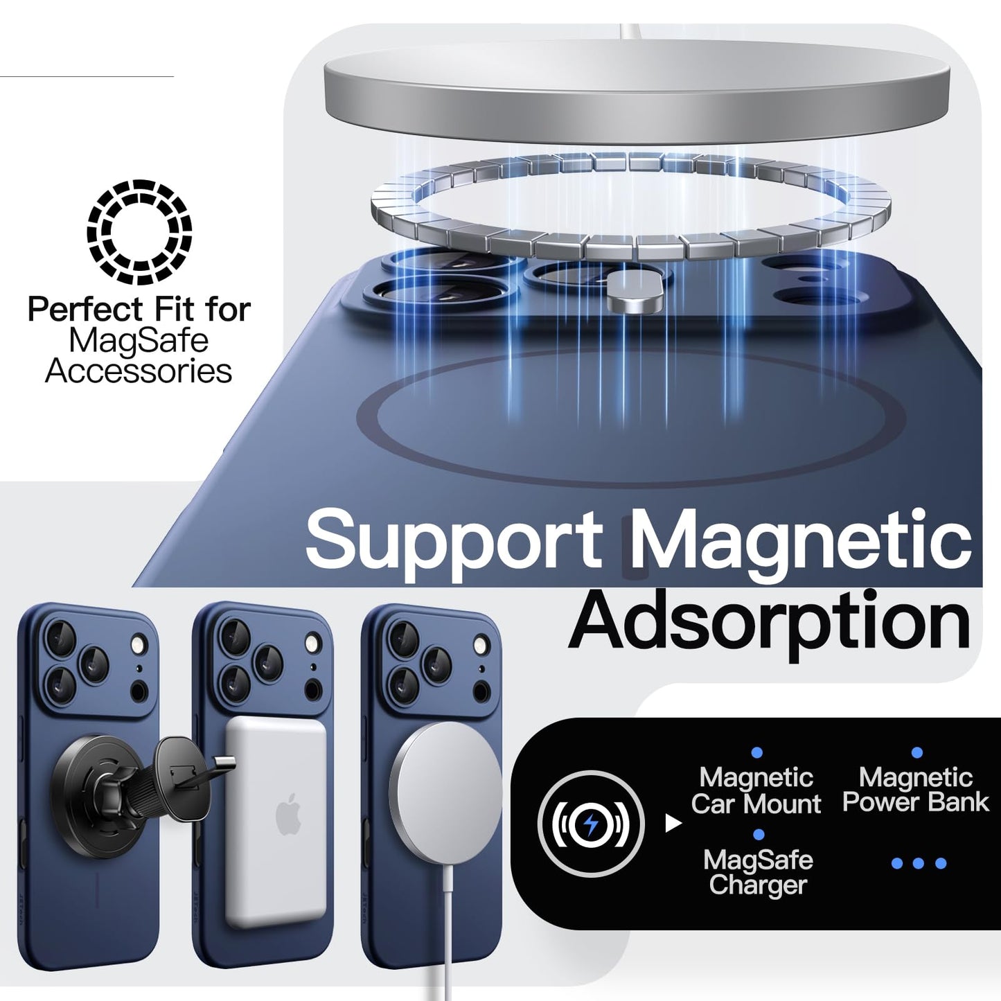 JETech Magnetic Slim Case for iPhone 17 Pro Max 6.9-Inch, Compatible with MagSafe, Ultra-Thin Lightweight Minimalist Phone Cover with Matte Finish and Full Camera Lens Protection (Black)