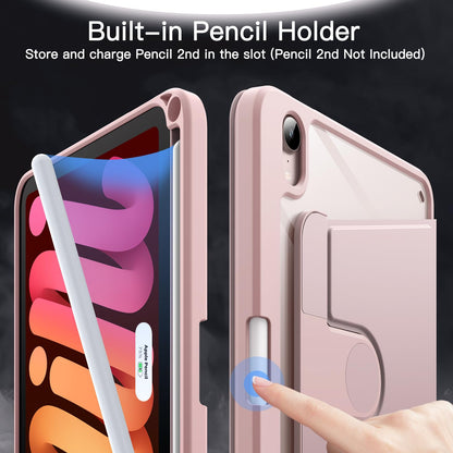 JETech Rotating Case for iPad mini (A17 Pro, 2024 Model, 7th Generation) / mini 6 (2021 Model, 6th Generation) with Pencil Holder, 360 Degree Rotation Protective Stand Cover Clear Back (Purple)