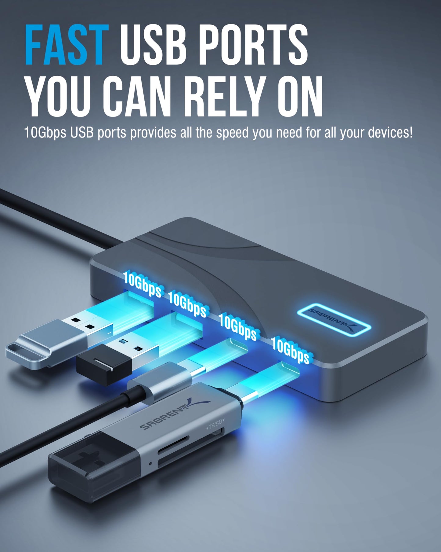 SABRENT 4-Port USB 3.0 Hub with Individual LED Power Switches - Slim, Portable Design - 2 Ft Cable - Fast Data Transfer - Compatible with Mac & PC (HB-UM43)