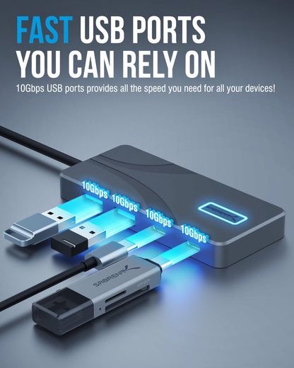 SABRENT 4-Port USB 3.0 Hub with Individual LED Power Switches - Slim, Portable Design - 2 Ft Cable - Fast Data Transfer - Compatible with Mac & PC (HB-UM43)