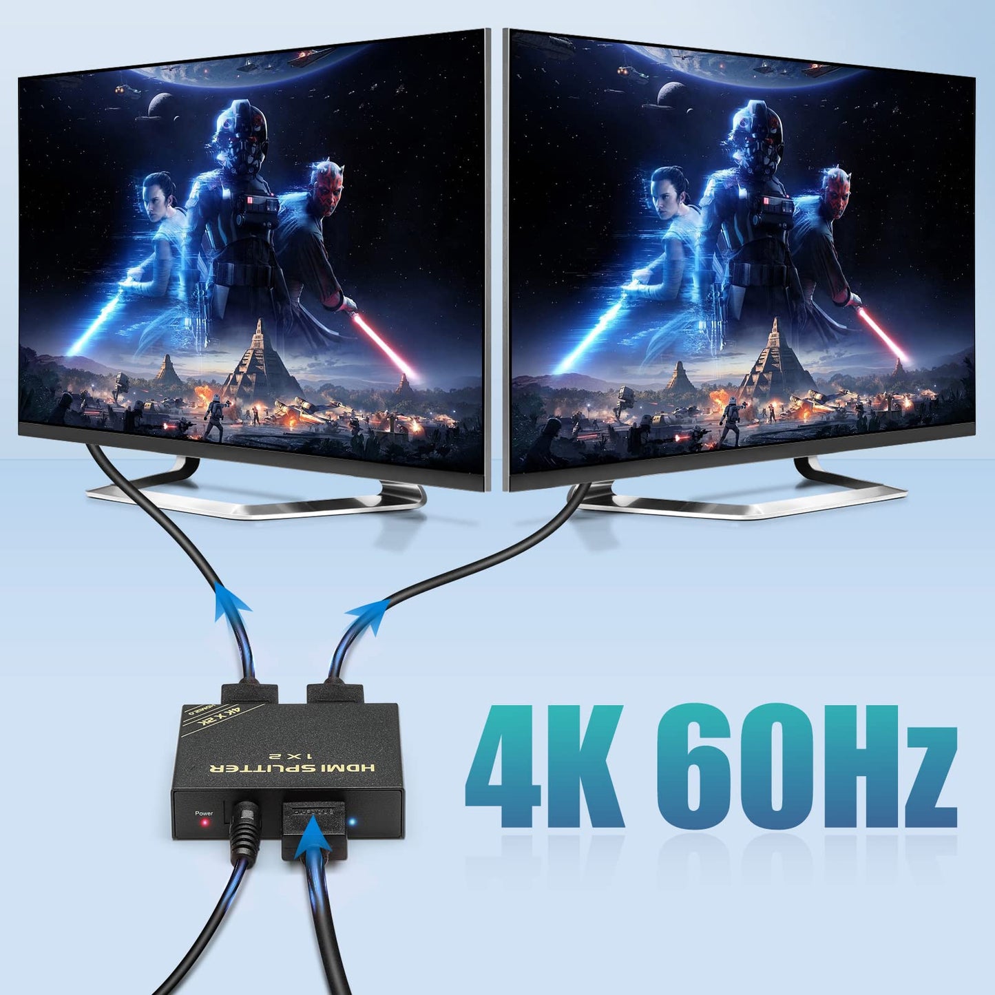 HDMI Splitter 1 in 2 Out 60Hz - HDCP Bypass 2.3, HDR, Dolby/DTS 5.1/7.1 - Compatible with Firestick 4k Max, PS3/PS5 & Elgato HD60s/x/Pro, Apple TV 4K, Retrotink, Roku Stick, NOT for Phone