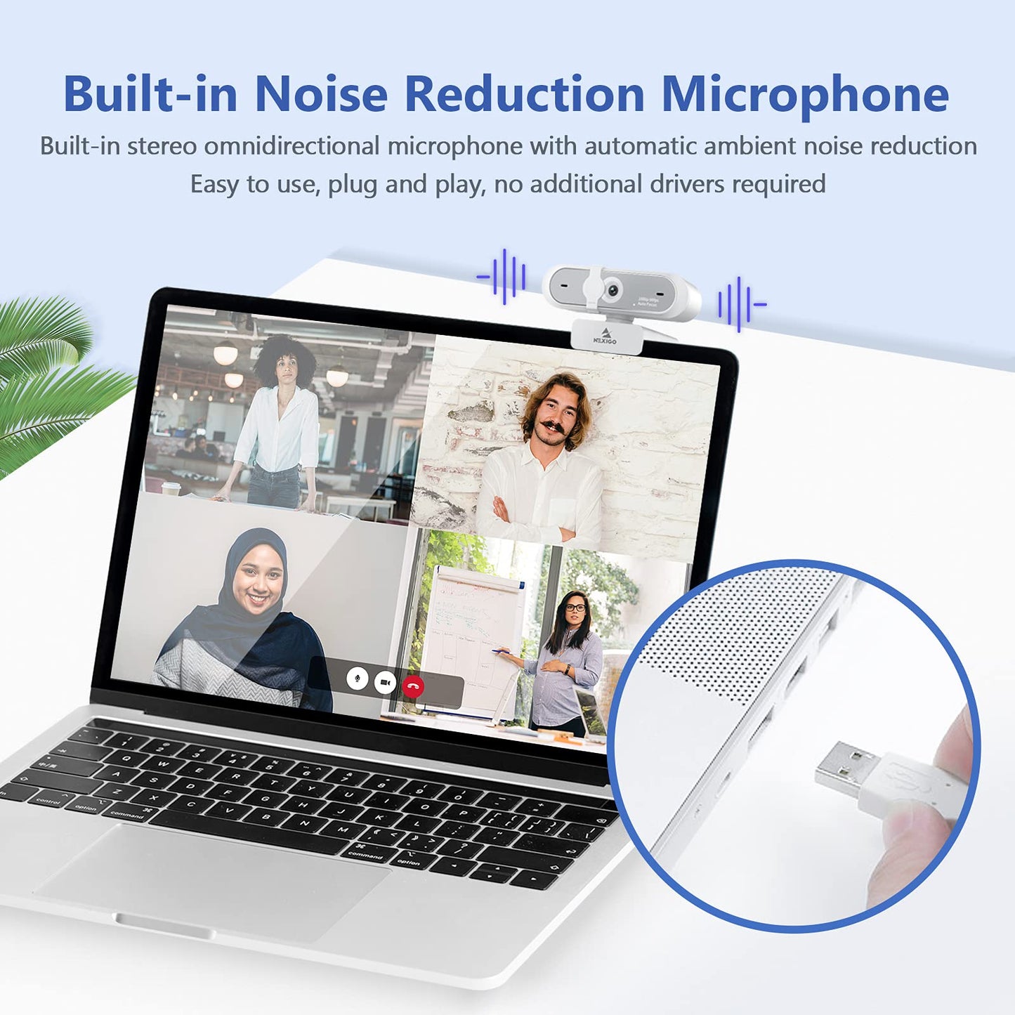 NexiGo N60 1080P Webcam with Microphone, Software Control & Privacy Cover, USB HD Computer Web Camera, Plug and Play, for Zoom/Skype/Teams, Conferencing and Video Calling