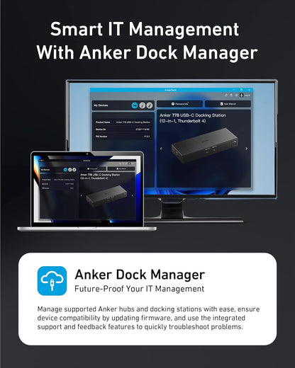 Anker 778 Thunderbolt Docking Station (12-in-1, Thunderbolt 4), 40 Gbps with Max 100W Charging for Laptop, Single 8K, Quad 4K Display, Ethernet, 6 USB Ports for Dell, HP Laptops and More(Gray)
