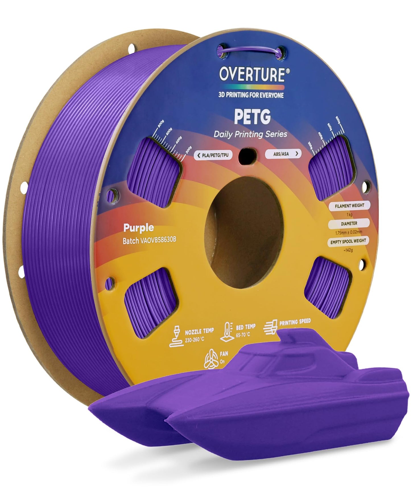 OVERTURE PETG 3D Printer Filament 1.75mm, Neatly Wound Durable PETG 1kg Spool (2.2lbs), Strong Toughness Filament, Dimensional Accuracy +/- 0.02mm, Fit Most FDM Printers (Black (1-Pack))