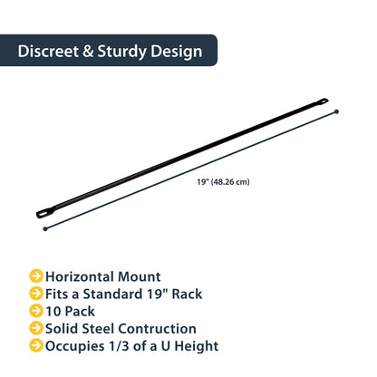 StarTech 10-Pack Horizontal Lacing Bar with 2in (5.1cm) Offset at 75 Degrees, Server Rack Cable Management, 19" Network Rack-Mount Cord Organizer, TAA