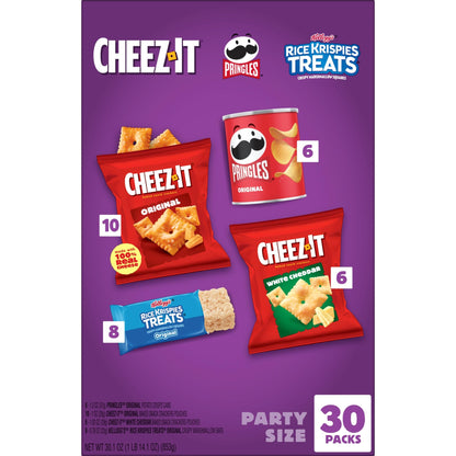 Kellogg's Cheez-It, Pringles & Rice Krispies Treats Snacks Mega Variety Pack, 30.1oz Box (30 Count)
