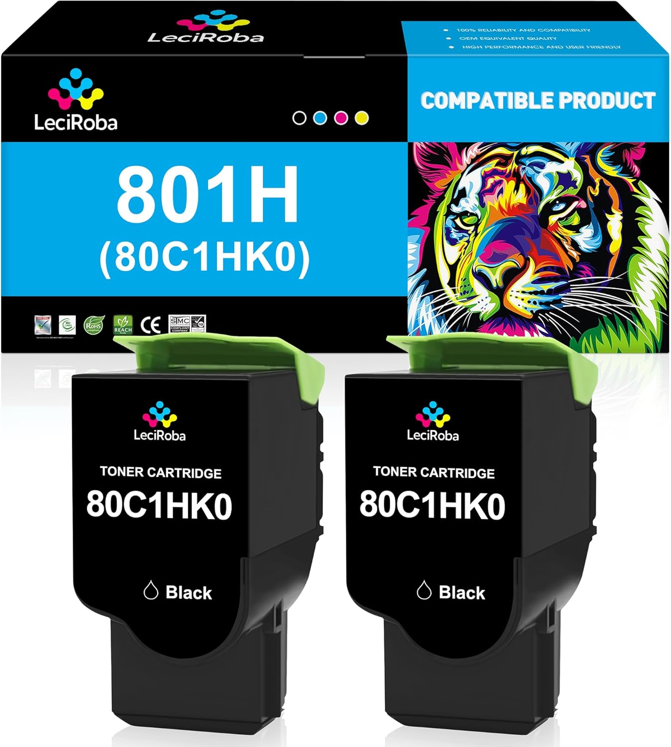 LeciRoba 80C1HK0 Black Remanufactured Toner Cartridge for Lexmark 801H 80C1HK0 for Lexmark CX410 CX410de CX410dte CX410e CX510 CX510dthe CX510dhe CX510de Printer (Up to 4K Pages, 2-Black)