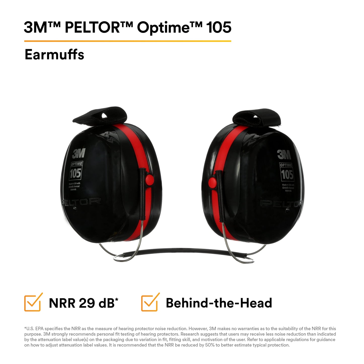 3M H10A Peltor Optime 105 Over the Head Earmuff, Ear Protectors, Hearing Protection, NRR 30 dB