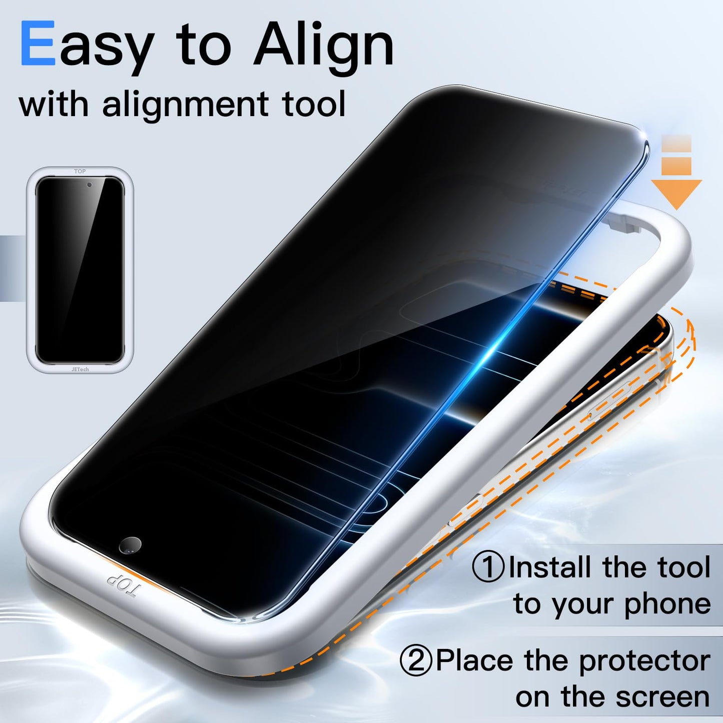 JETech Privacy Screen Protector for iPhone 15 6.1-Inch, Anti-Spy Tempered Glass Film with Easy Installation Tool, 2-Pack