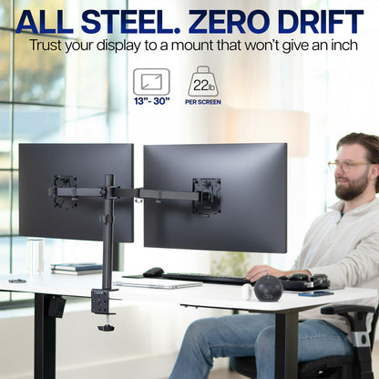 VIVO Dual Monitor Desk Mount, Holds 2 Computer Screens up to 30 inches and 22lbs Each, Heavy Duty Fully Adjustable Steel Stand with C-Clamp and Grommet, Black, STAND-V002