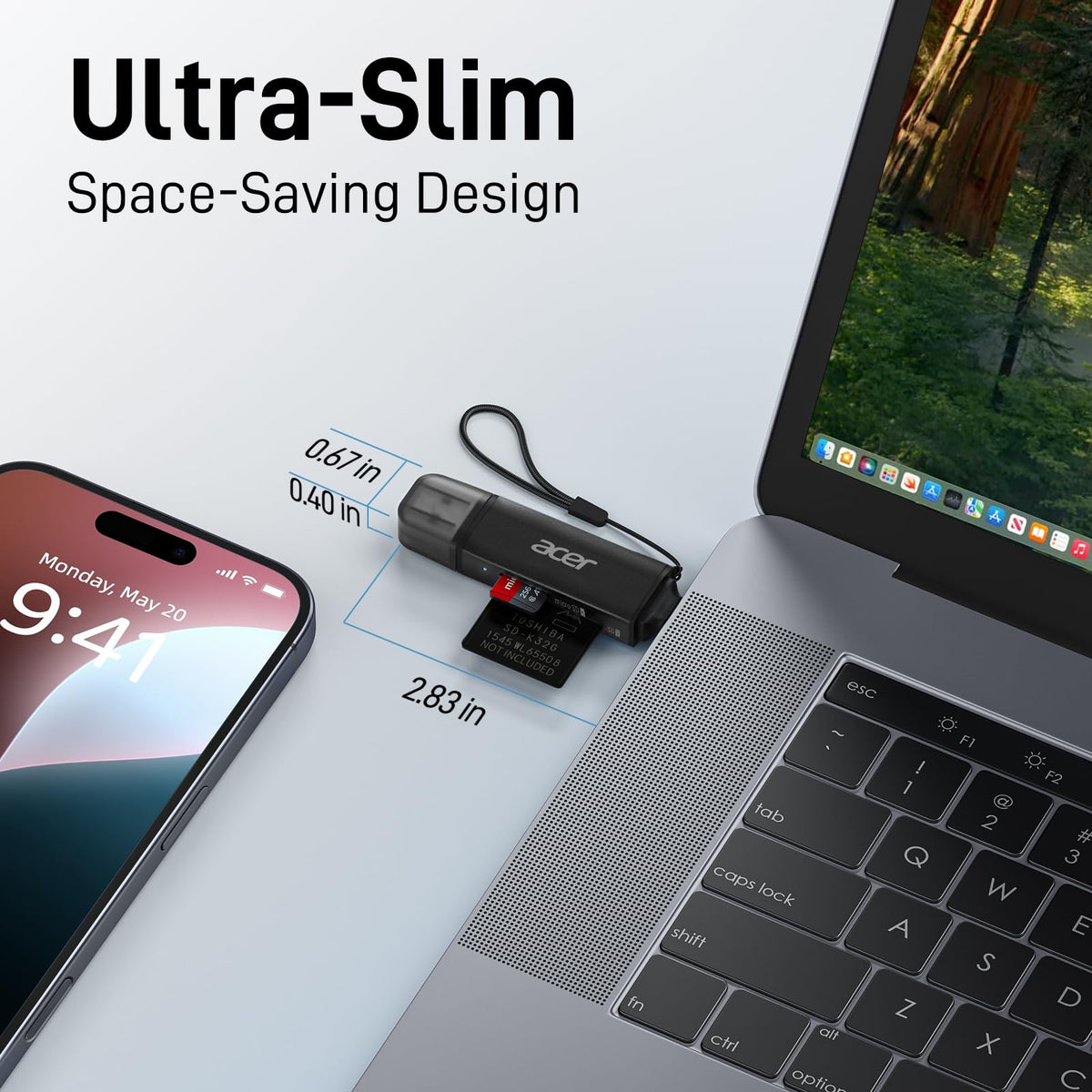 acer SD Card Reader USB C, Dual Slots USB Type C to Micro SD Card Adapter