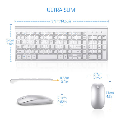 TopMate Wireless Keyboard and Mouse Ultra Slim Combo, 2.4G Silent Compact USB 2400DPI Mouse and Scissor Switch Keyboard Set with Cover, Batteries Included, for PC/Laptop/Windows/Mac - White