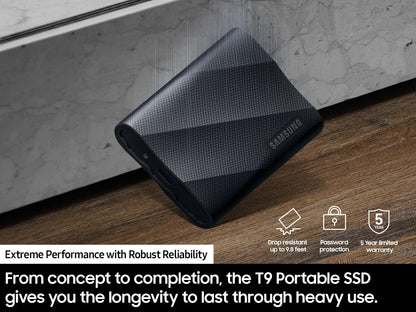 Samsung T9 Portable SSD 2TB, USB 3.2 Gen 2x2 External Solid State Drive, Seq. Read Speeds Up to 2,000MB/s for Gaming, Students and Professionals, MU-PG2T0B/AM, Black
