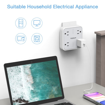 TESSAN Multi Plug Outlet Extender, Surge Protector Splitter with 3 USB (1 USB C Port) Wall Charger, Multiple Expander for Travel, Home, College Dorm Room