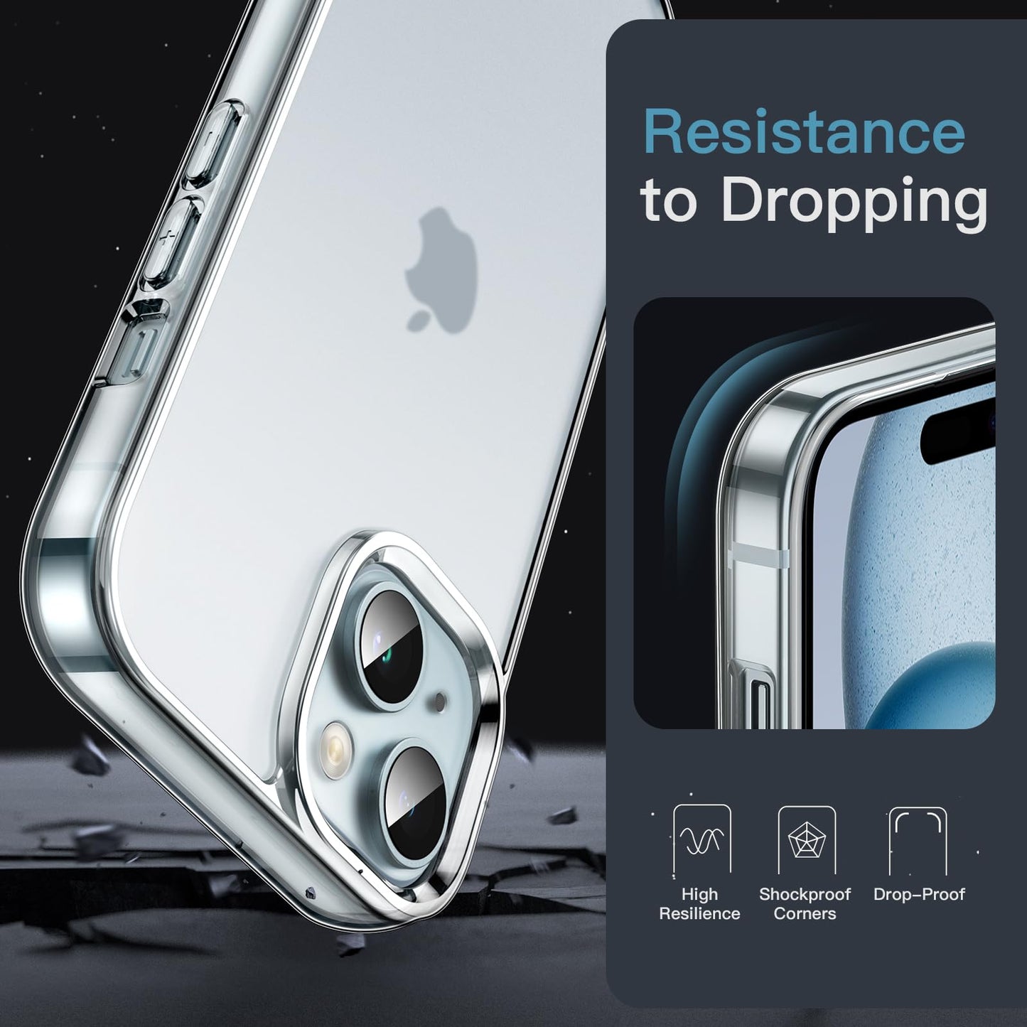 JETech Case for iPhone 15 6.1-Inch, Non-Yellowing Shockproof Phone Bumper Cover, Anti-Scratch Clear Back (Clear)