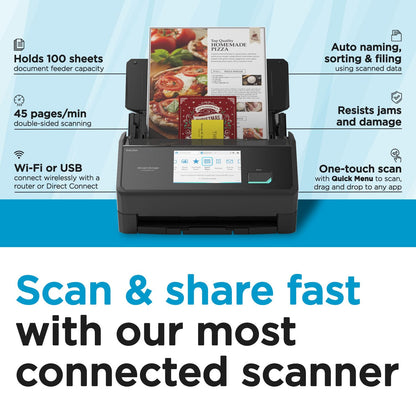 ScanSnap iX1600 Wireless or USB High-Speed Cloud Enabled Document, Photo & Receipt Scanner with Large Touchscreen and Auto Document Feeder for Mac or PC, 17 watts, Black