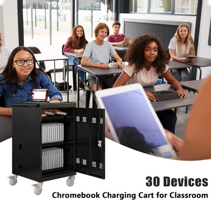 30 Devices Mobile Charging Cart Cabinet, Storage Cart for Chromebook, Tablet, Laptop, Computer Charging Station for Classroom, Up to 16-in Screen Size, Safe Locking (Black)