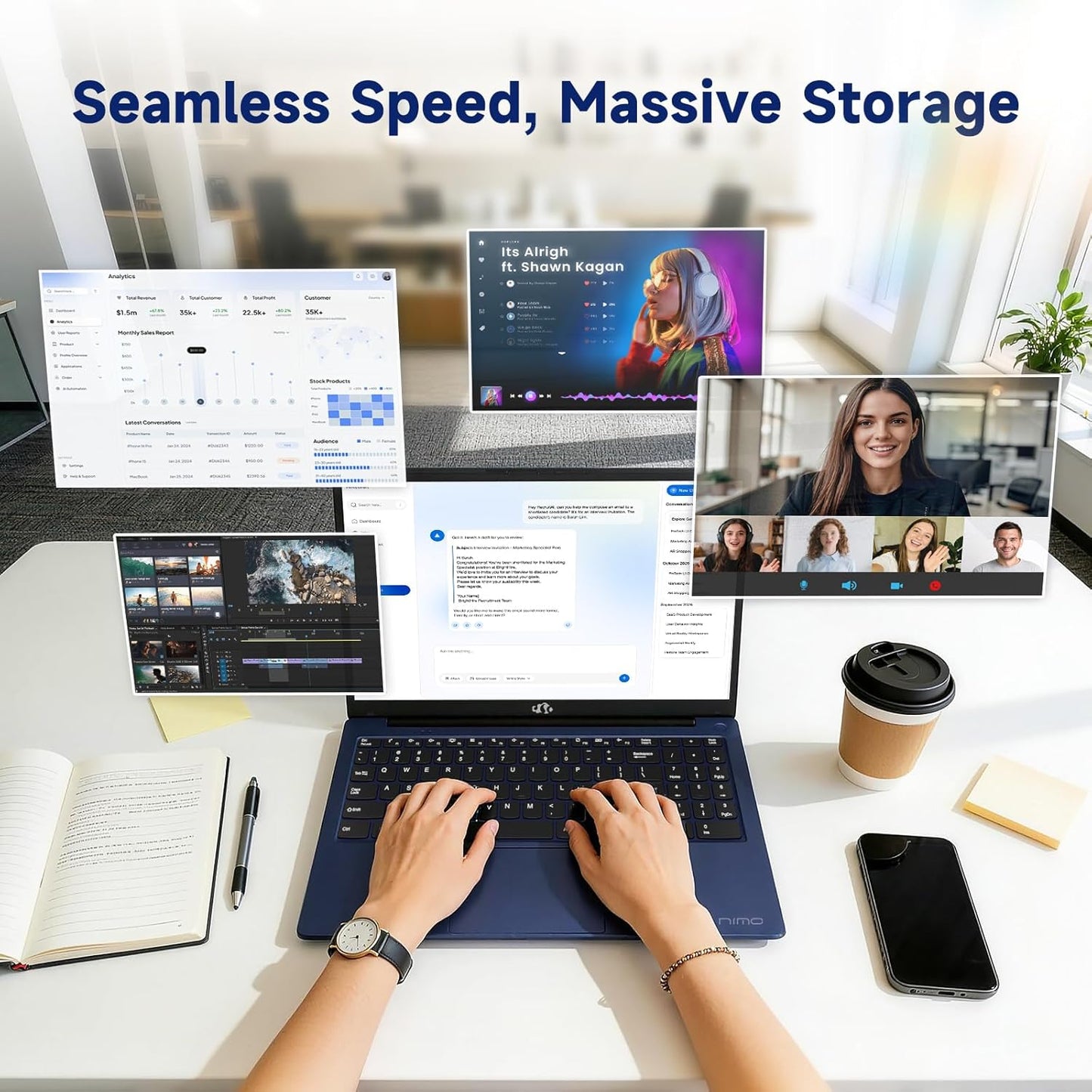NIMO 2026 Student Laptop, Quad-Core (Beats i3-1115G4), 15.6" FHD IPS Computer with 65W PD Fast Charging, Backlit Keyboard, Fingerprint, Wi-Fi 6, 4GB RAM 128GB SSD, for College Study and Business Home