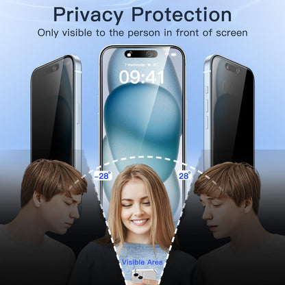 JETech Privacy Screen Protector for iPhone 15 6.1-Inch, Anti-Spy Tempered Glass Film with Easy Installation Tool, 2-Pack