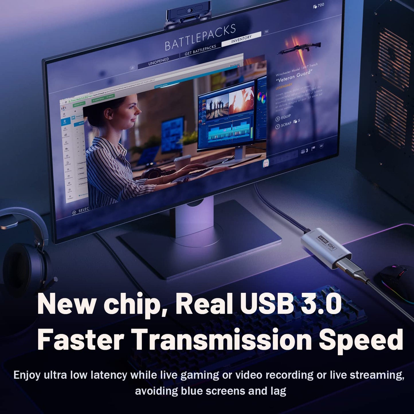 Guermok Video Capture Card, 4K USB3.0 HDMI to USB C Capture Card for Streaming, 1080P 60FPS, Compatible with iPad Mac OS Windows, Quest 3, OBS, PS5/4, Switch2/1, Xbox, Camera (Silver)