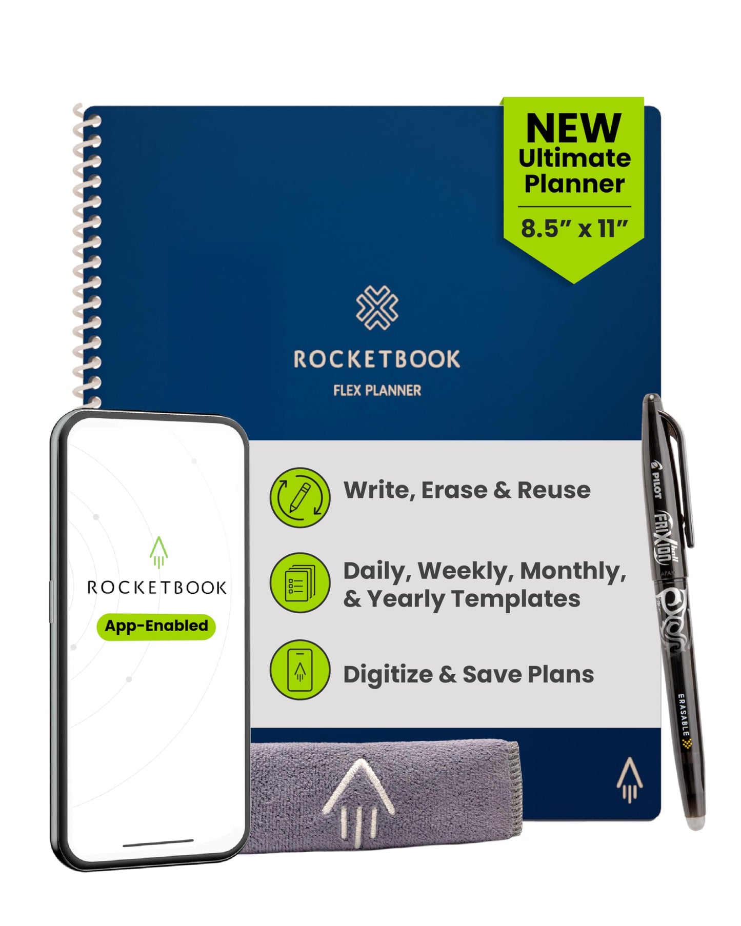 Rocketbook Fusion Hybrid Reusable Planner and Notebook in One, Additional Blank Pages, Goal and Project Tracker, Undated Planner, Letter Size 8.5x11, Black (Pack of 1)