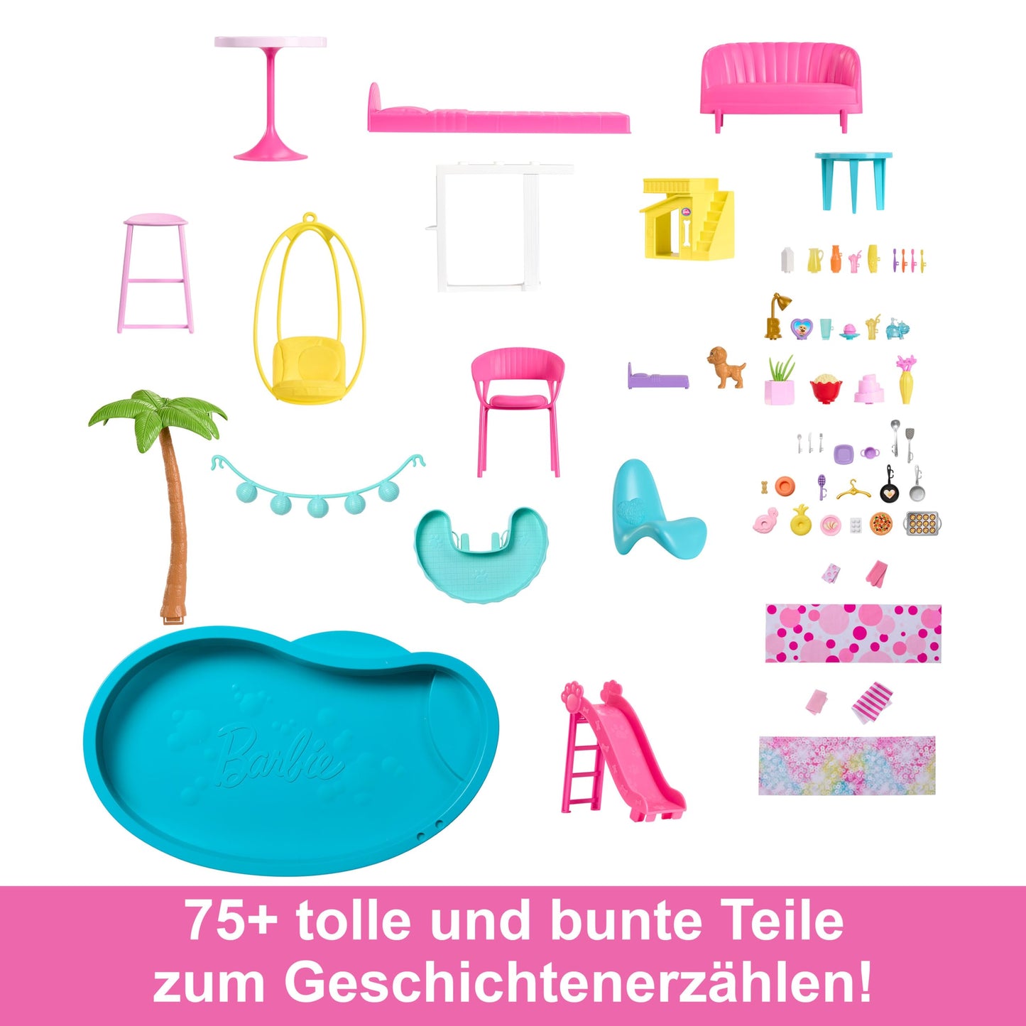 Barbie Dreamhouse, Pool Party Doll House with 75+ Pieces and 3-Story Slide, House Playset, Pet Elevator and Puppy Play Areas