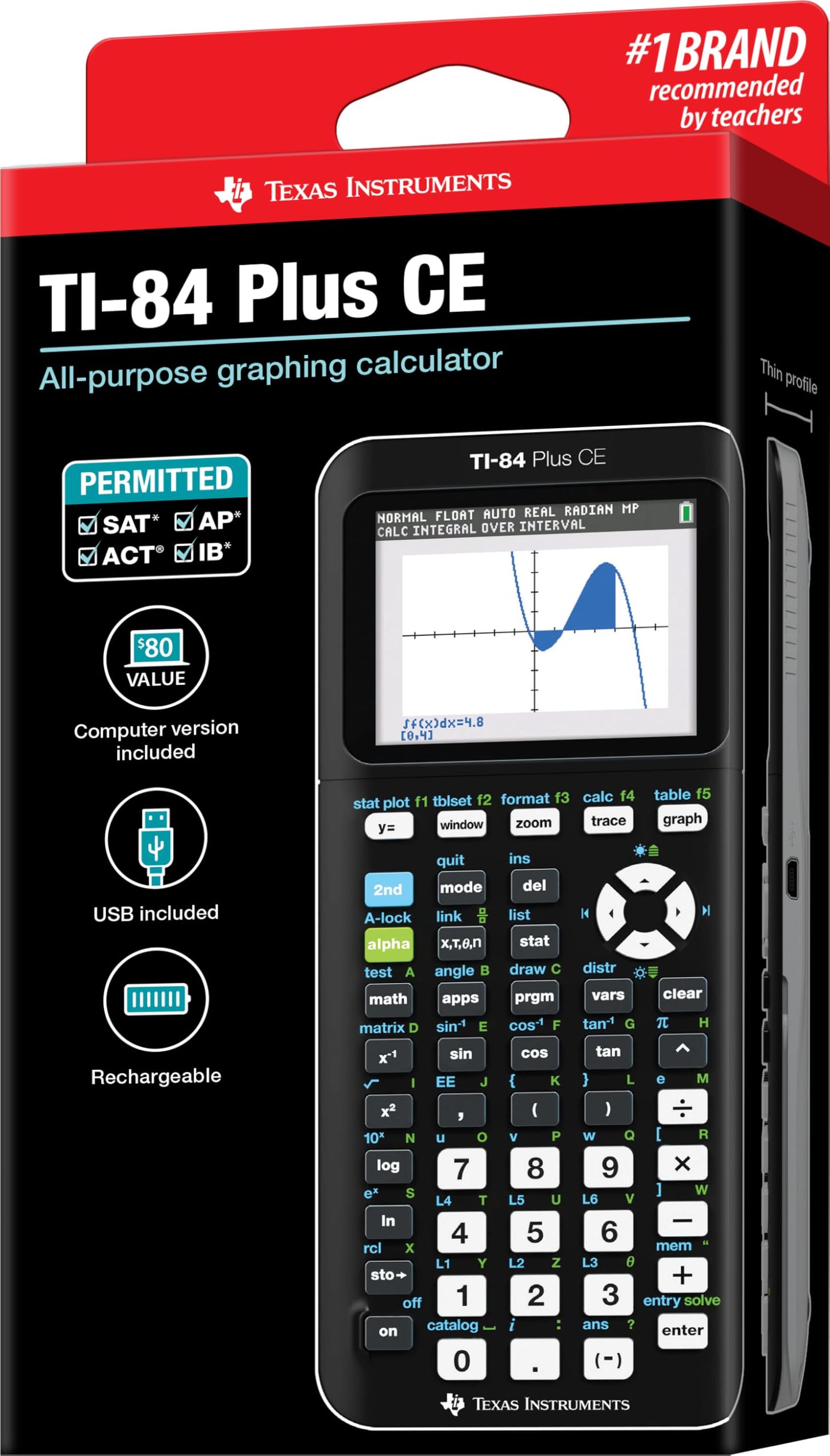 Texas Instruments TI-84 Plus CE Color Graphing Calculator, Black