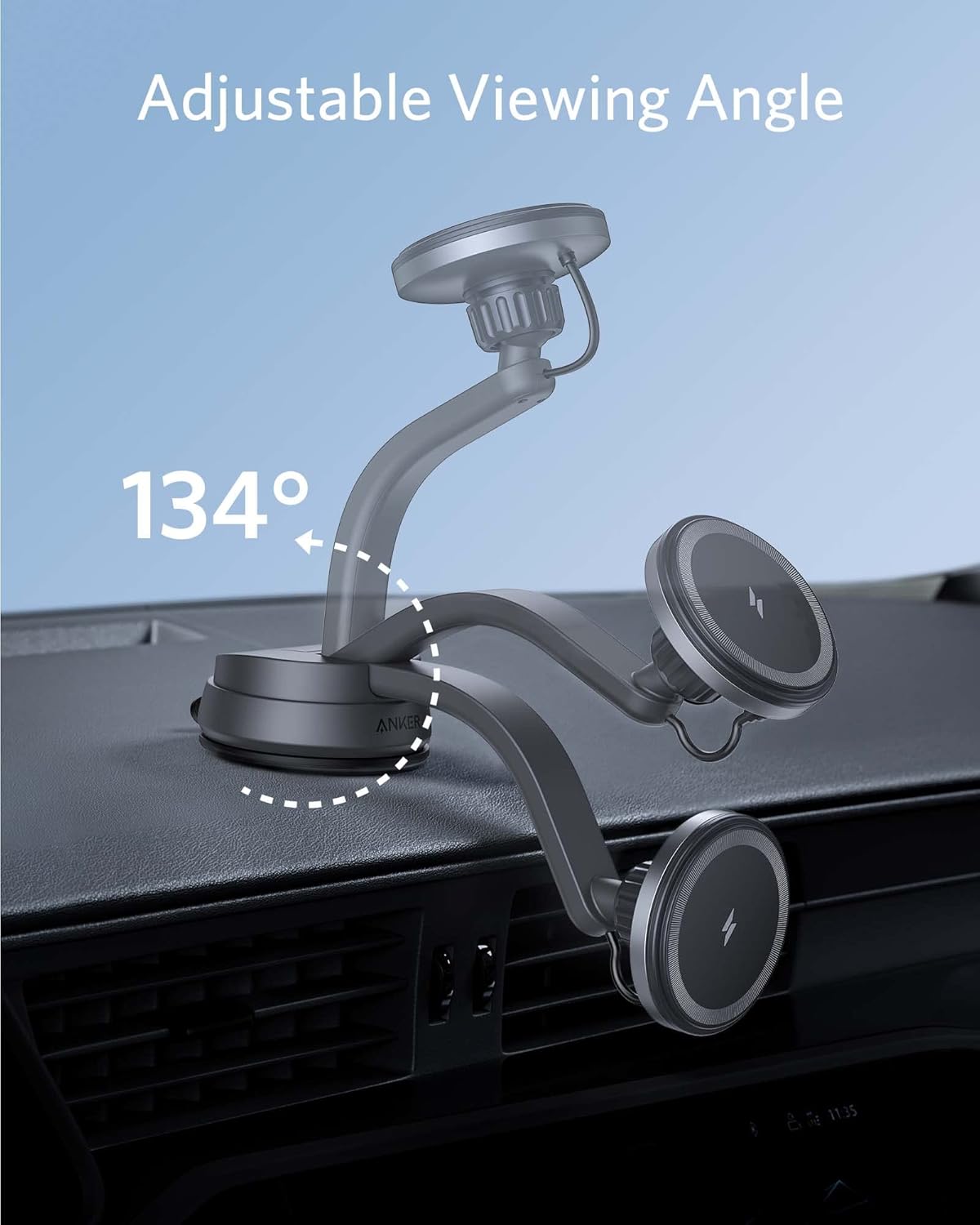 Anker Magnetic Wireless Charger (MagGo), 613 Car Charging Mount with 2-Port Car Charger, 5 ft USB-C to USB-A Cable, Strong Magnetic Alignment for iPhone 16/16 Pro/16 Pro Max/15/15 Pro Max