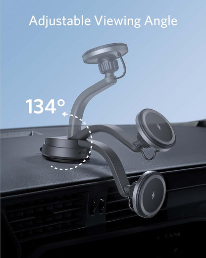Anker Magnetic Wireless Charger (MagGo), 613 Car Charging Mount with 2-Port Car Charger, 5 ft USB-C to USB-A Cable, Strong Magnetic Alignment for iPhone 16/16 Pro/16 Pro Max/15/15 Pro Max