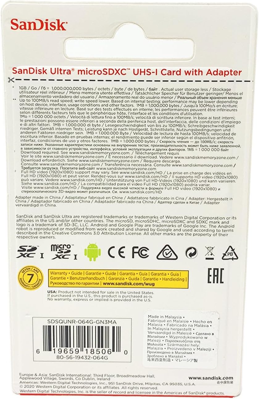 SanDisk Ultra 32GB UHS-I/Class 10 Micro SDHC Memory Card With Adapter - SDSDQUAN-032G-G4A