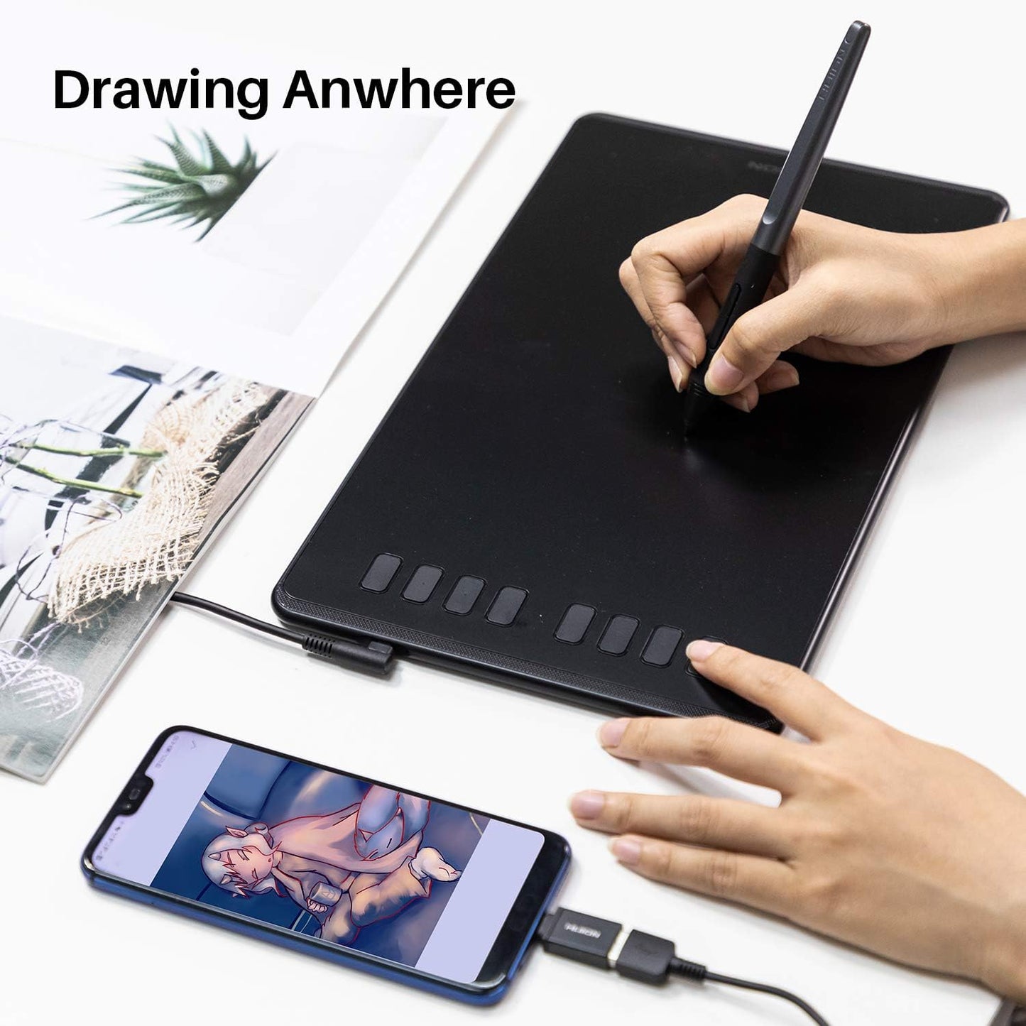 HUION Inspiroy H640P Drawing Tablet, 6x4 inch Digital Art with Battery-Free Stylus, 8192 Pen Pressure, 6 Hot Keys, Graphics Tablet for Drawing, Writing, Design, Teaching, Work with Mac, PC & Mobile