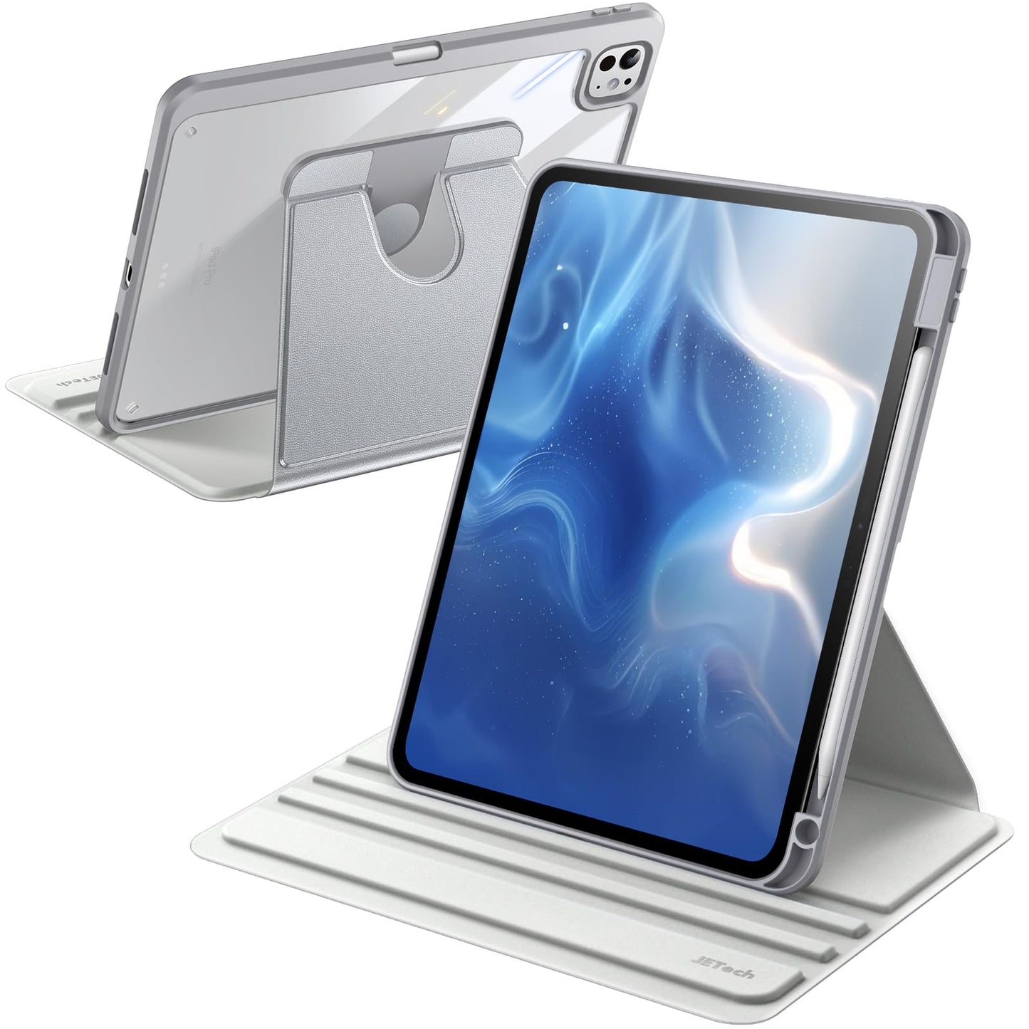 JETech Rotating Case for iPad mini (A17 Pro, 2024 Model, 7th Generation) / mini 6 (2021 Model, 6th Generation) with Pencil Holder, 360 Degree Rotation Protective Stand Cover Clear Back (Purple)