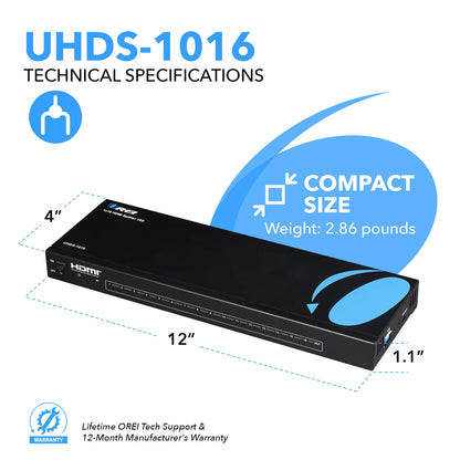 OREI UltraHD 4K @ 60 Hz 1 x 2 HDMI Splitter 1 in 2 Out (2 Port) 4:4:4 8-bit - Does Not Bypass HDCP, 18 Gbps, 4K HDMI Splitter