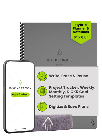 Rocketbook Fusion Hybrid Reusable Planner and Notebook in One, Additional Blank Pages, Goal and Project Tracker, Undated Planner, Letter Size 8.5x11, Black (Pack of 1)