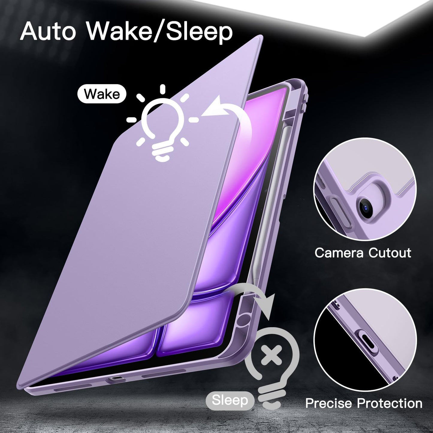 JETech Rotating Case for iPad Air 13-Inch M4/M3/M2 (2026/2025/2024) with Pencil Holder, 360 Degree Rotation Protective Stand Cover Clear Back, Auto Wake/Sleep (Purple)