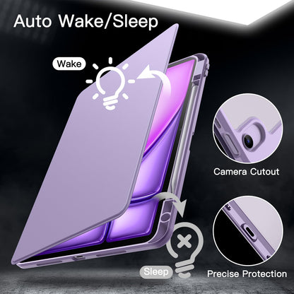 JETech Rotating Case for iPad Air 13-Inch M4/M3/M2 (2026/2025/2024) with Pencil Holder, 360 Degree Rotation Protective Stand Cover Clear Back, Auto Wake/Sleep (Purple)