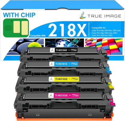 218X Toner Cartridges 4 Pack 218A 3301sdw 3301fdw 3301 Compatible Replacement for HP 218 Color LaserJet Pro MFP 3301fdw 3301cdw 3201dw 3201 Printer High Yield Ink Set W2180X with Chip (B/C/Y/M)