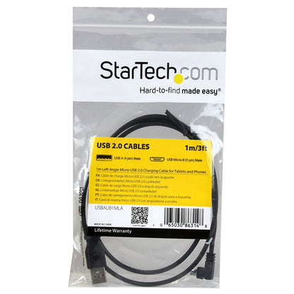 StarTech.com 1m Micro USB Cable Cord - A to Up Angle Micro B - Up Angled Micro USB Cable - 1x USB A (M), 1x USB Micro B (M) - Black (USBAUB1MU)
