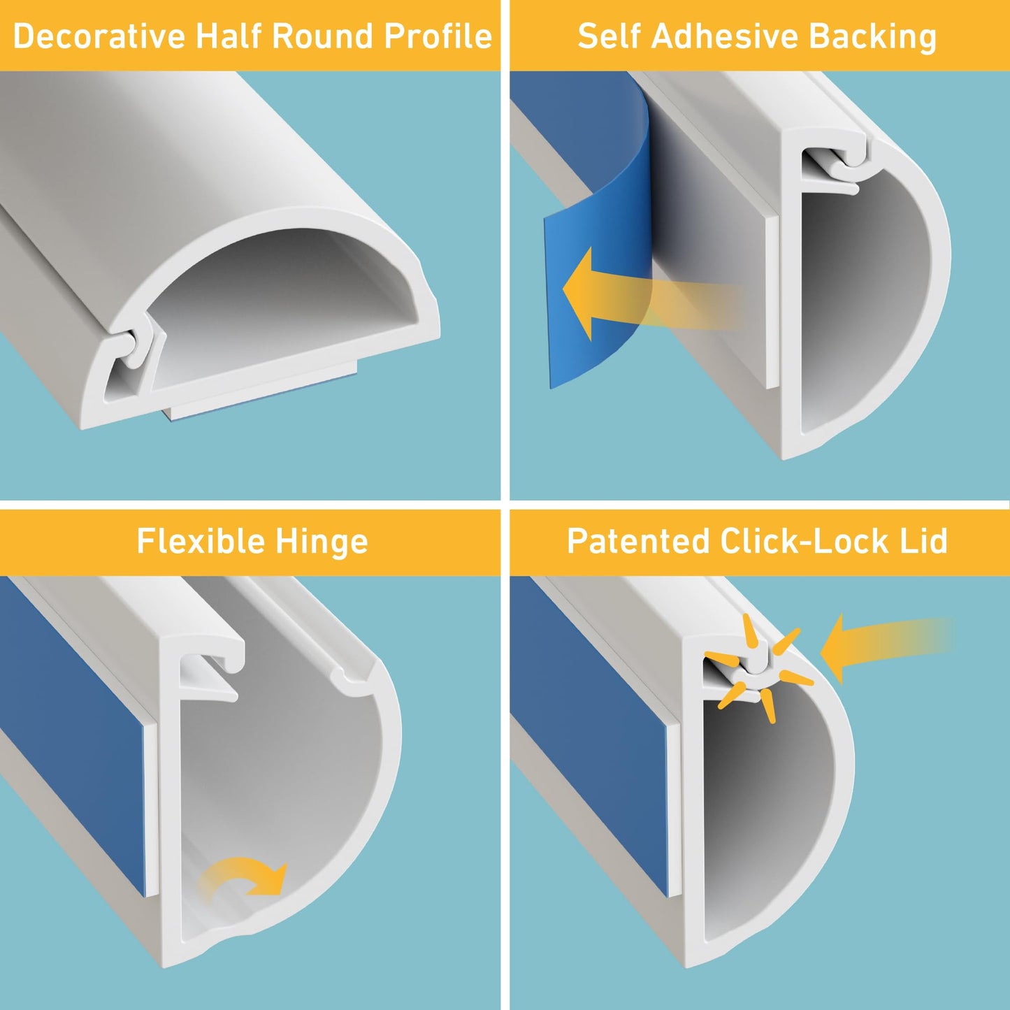 D-Line Cable Raceway On-Wall Cord Cover | 1D3015W | Surface Mount Electrical Channel to Hide and Conceal Cords, Cables, and Wires | White, Paintable