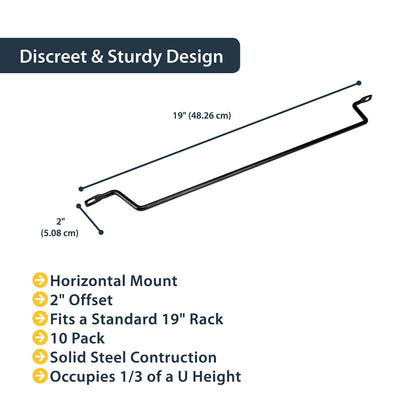 StarTech 10-Pack Horizontal Lacing Bar with 2in (5.1cm) Offset at 75 Degrees, Server Rack Cable Management, 19" Network Rack-Mount Cord Organizer, TAA