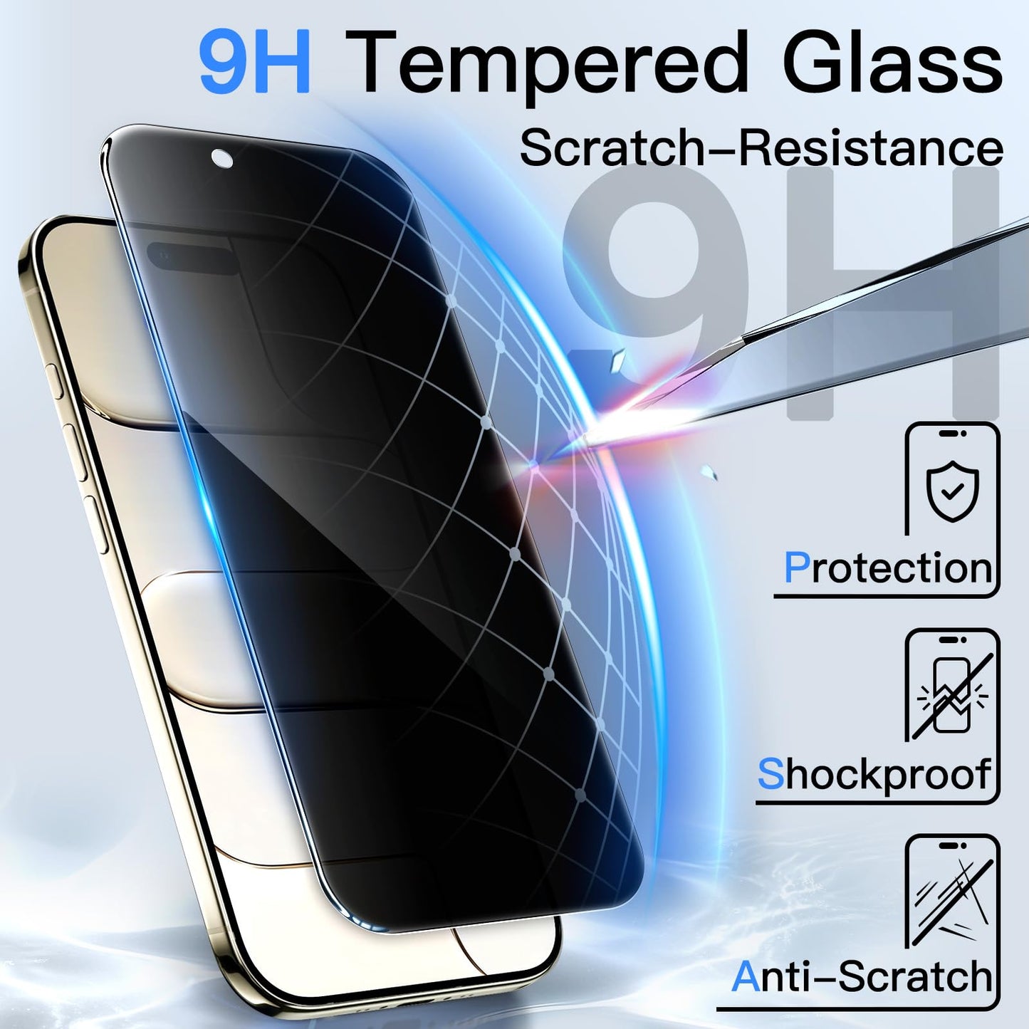 JETech Privacy Screen Protector for iPhone 15 6.1-Inch, Anti-Spy Tempered Glass Film with Easy Installation Tool, 2-Pack