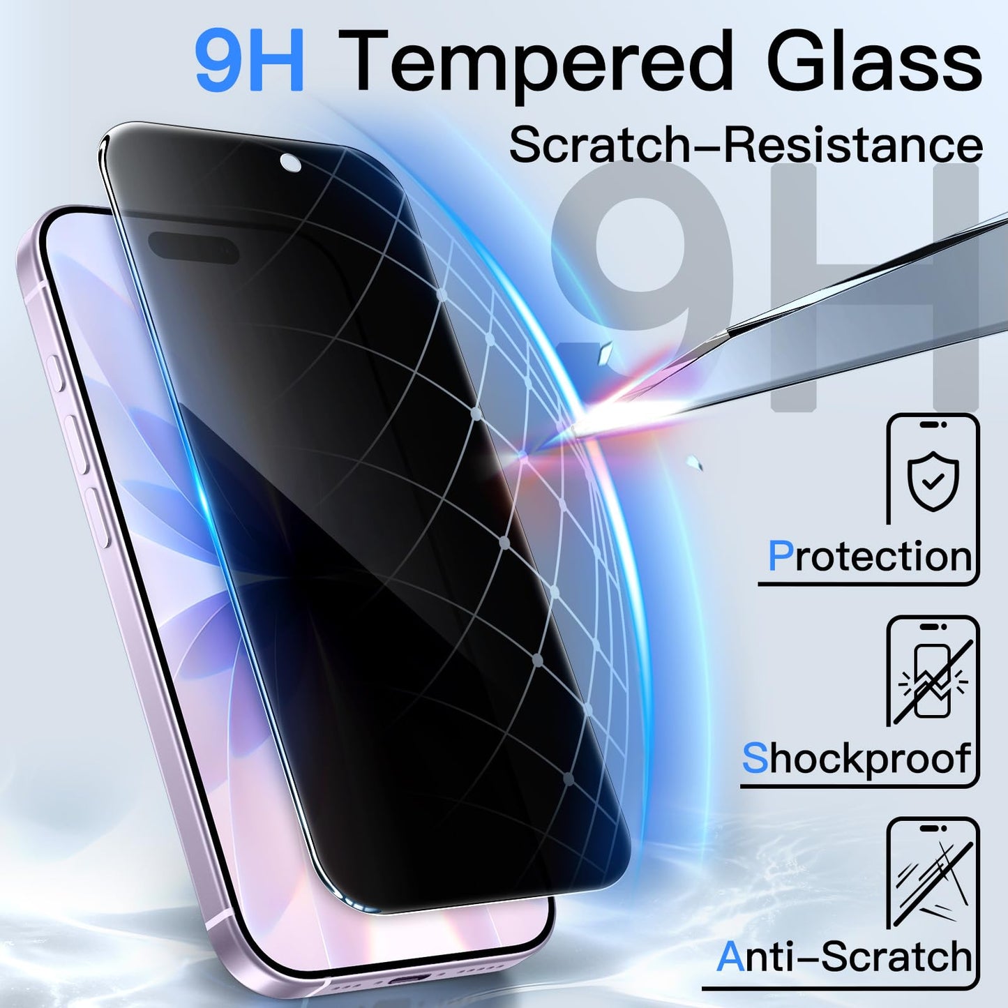JETech Privacy Screen Protector for iPhone 15 6.1-Inch, Anti-Spy Tempered Glass Film with Easy Installation Tool, 2-Pack