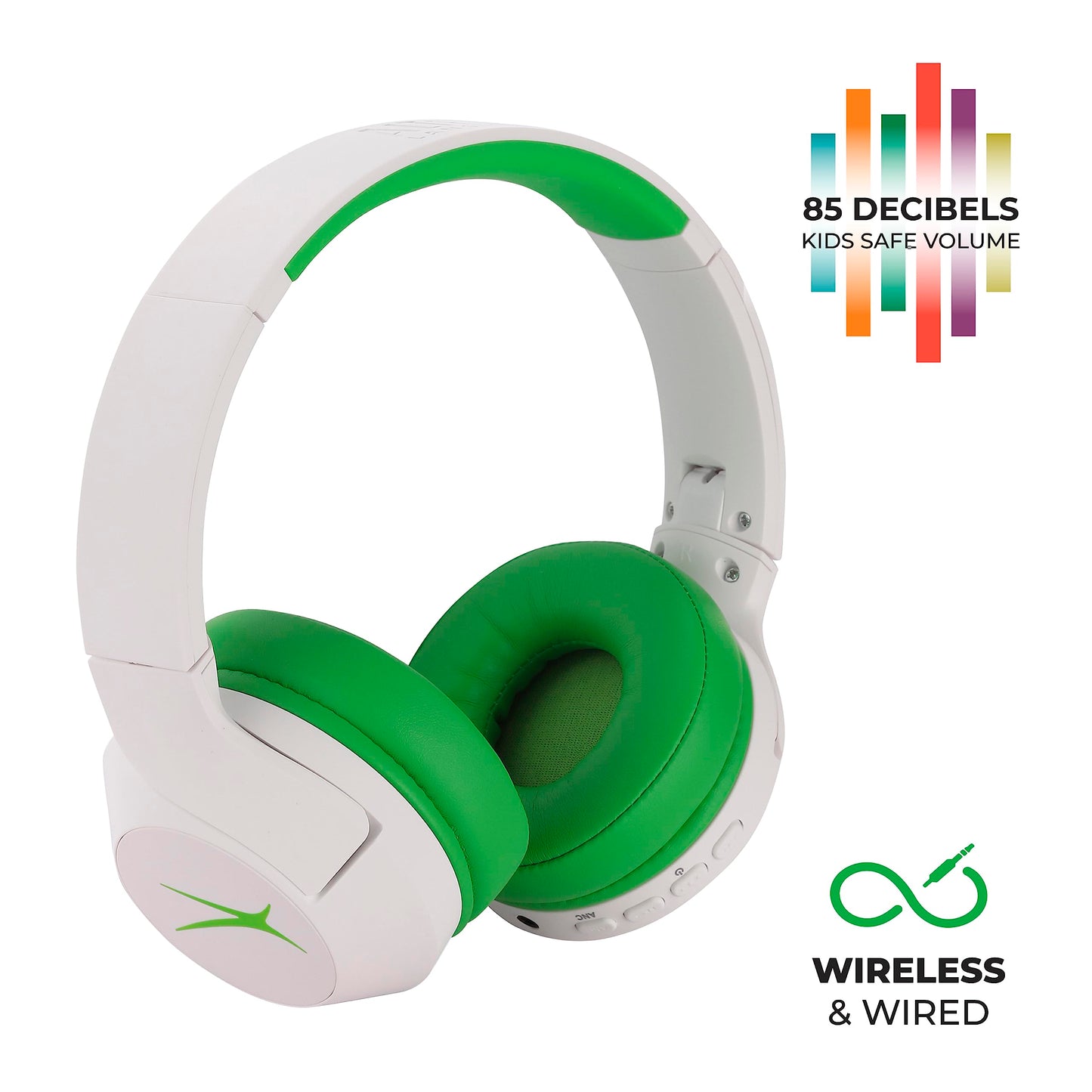 Altec Lansing Kid Safe Noise Cancelling Wireless Headphones 15H Battery, 85dB Volume Limit, Foldable Design Powerful Sound, Active Noise Cancellation Perfect for Kids Ages 7+ (Whiteout Pop Pink)