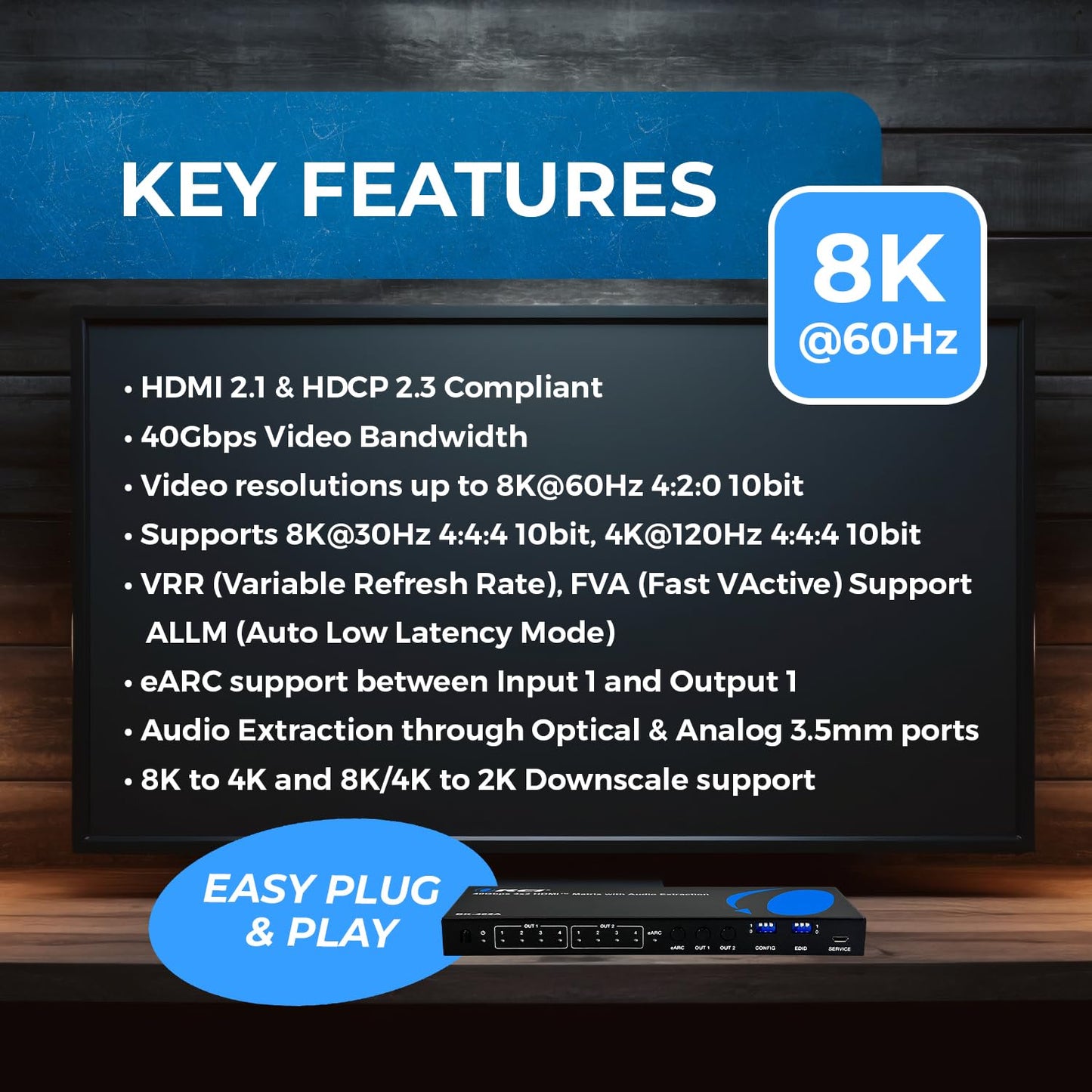 OREI HDMI Splitter 1 in 2 out - Ultra HD 4K @ 30Hz, HDCP, 3D & Full HD 1080P Support for Xbox, PS4, Blu-ray, HDTV - Adapter Included