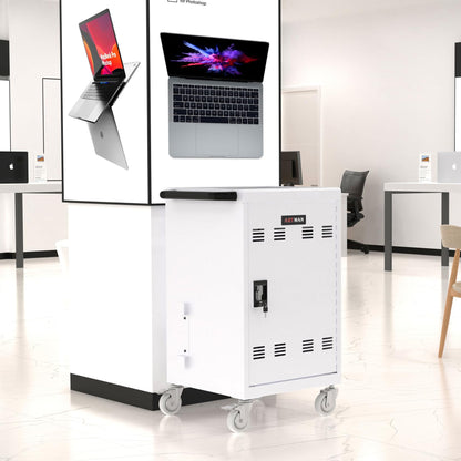 30 Device Mobile Laptop Charging Cart for Laptop Computers Chromebook Fast Charging & Secure Storage (16.3in Screen Size), Ideal for School, Library, Hospital - Black
