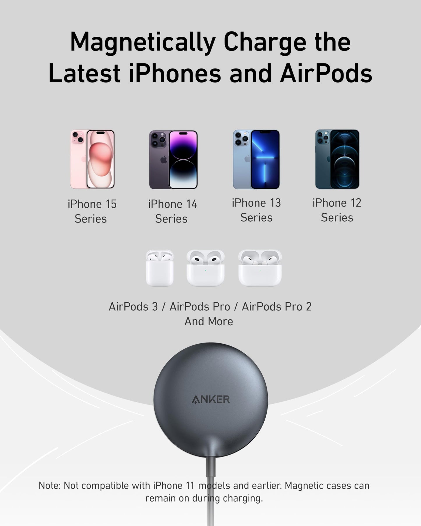 Anker MagSafe Charger Pad Compatible, MagGo iPhone 16 Wireless Charging Pad, Qi2 Certified 15W Wireless Charger for iPhone 16/16 Plus/16 Pro/16 Pro Max/15/14/13/12 Series (White, No Adapter)