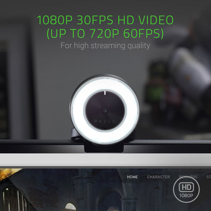 Razer Kiyo Streaming Webcam: 1080p 30 FPS / 720p 60 FPS - Ring Light w/Adjustable Brightness - Built-in Microphone - Advanced Autofocus