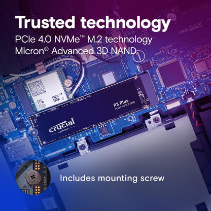 Crucial P3 Plus PCIe Gen4 NVMe 1TB SSD, Up to 5,000MB/s Read, Laptop & Desktop (PC) Compatible, Solid State Drive – CT1000P3SSD8